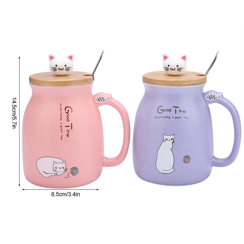 Кружка для кофе с изображением кошки, чашка с крышкой-ложкой, милая керамическая чашка с изображением кошки, с ложкой и крышкой, кружка для кофе, воды, молока, для напитков, подарок
