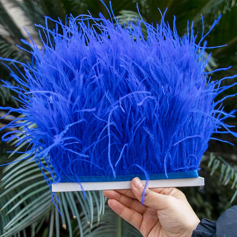 1M Natural Ostrich Feathers Trim White Clothing Sewing Ribbon 8-10cm Feather Fringe for Wedding Party Decoration Crafts Plumes