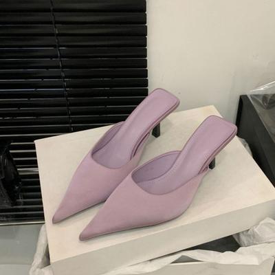 Ретро нишевая коричневая атласная сумка голова и полутапочки женская летняя одежда ленивые люди с острым носком толстый каблук туфли Мюли