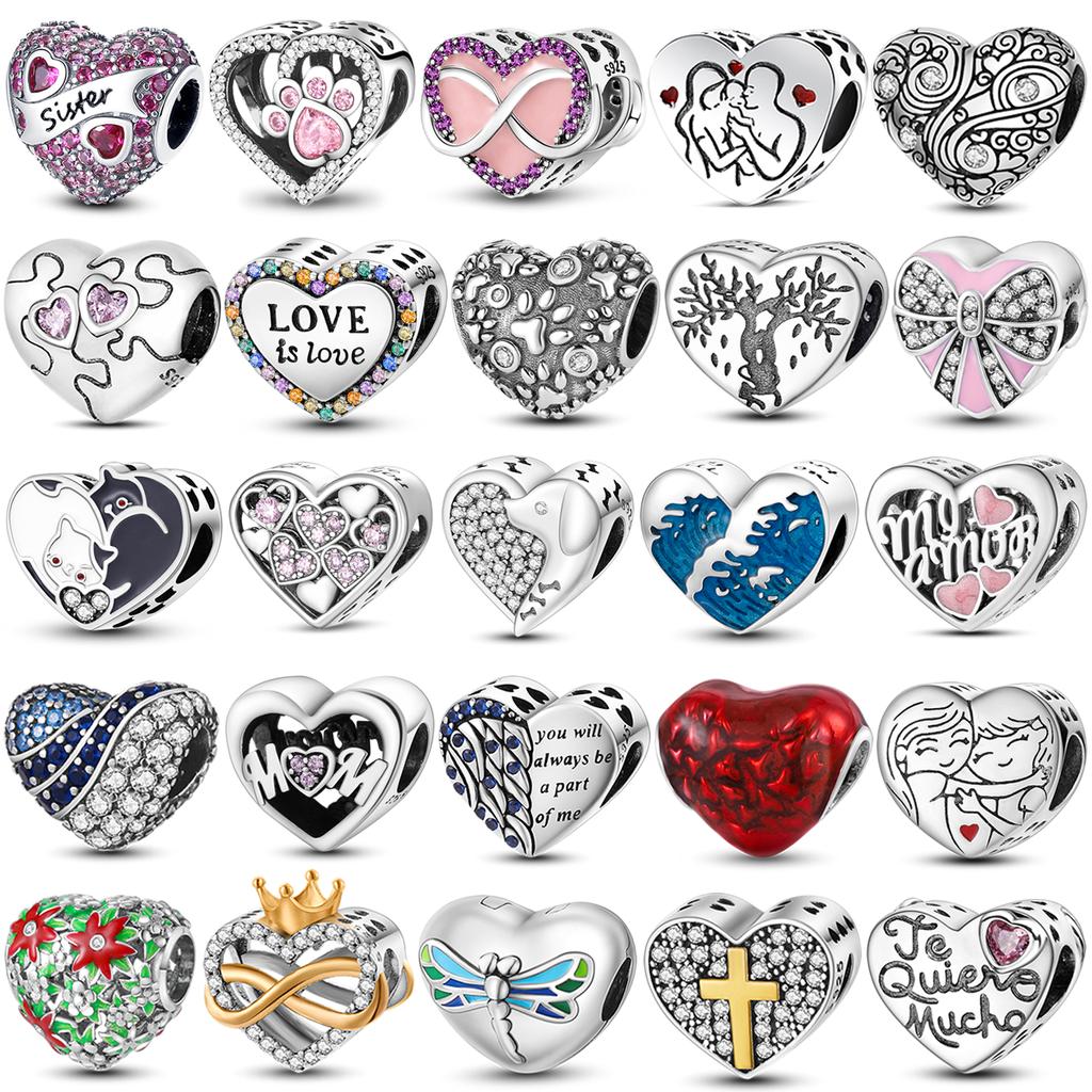 Heart Shape 925 Silver Family Lover Affection Pendant Charm Beads Fit Woman's Cute Bracelet DIY Jewelry For Women
