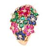 European and American rainbow-colored floral diamond ring Red, green, blue, and pink zircon flower ring