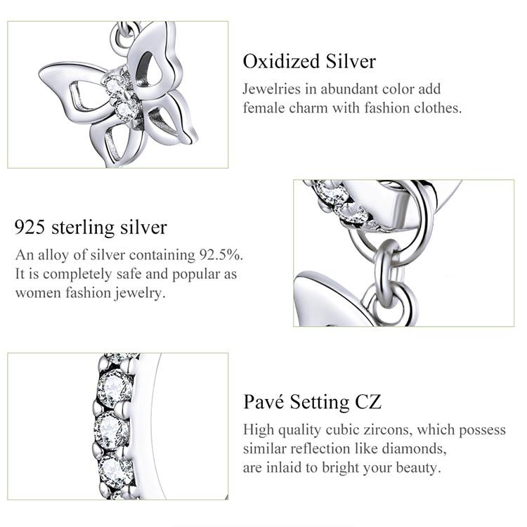 Bamoer ослепительные висячие серьги-бабочки для женщин, стерлинговое серебро 925 пробы, свадебные украшения Engagemet