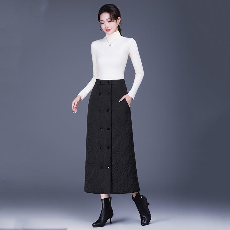 Пуховик с хлопковой подкладкой больших размеров с высокой талией винтажный весенний осенний зимний повседневный свободный длинный для женщины юбки женская юбка