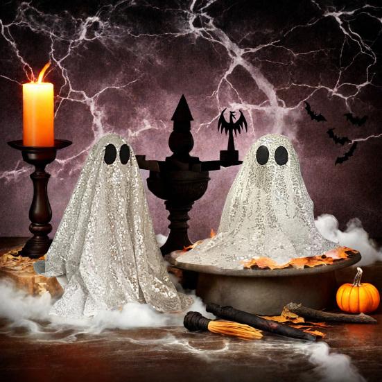 Yousheng Sequin Fabric Ghost Tabletop Decor Halloween Shiny Ghost Figurine for Halloween Bedroom Desktop Home Decor