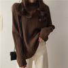 Knit Sweater Tops Women's Autumn and Winter Loose Semi-High Neck   Sweater Simple Comfortable Pullover Top