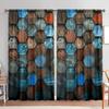 2pcs Geometric Wood Grain Printed Curtain for Home Decor - Rod Pocket Window Treatment for Bedroom, Office, Kitchen, Living Room