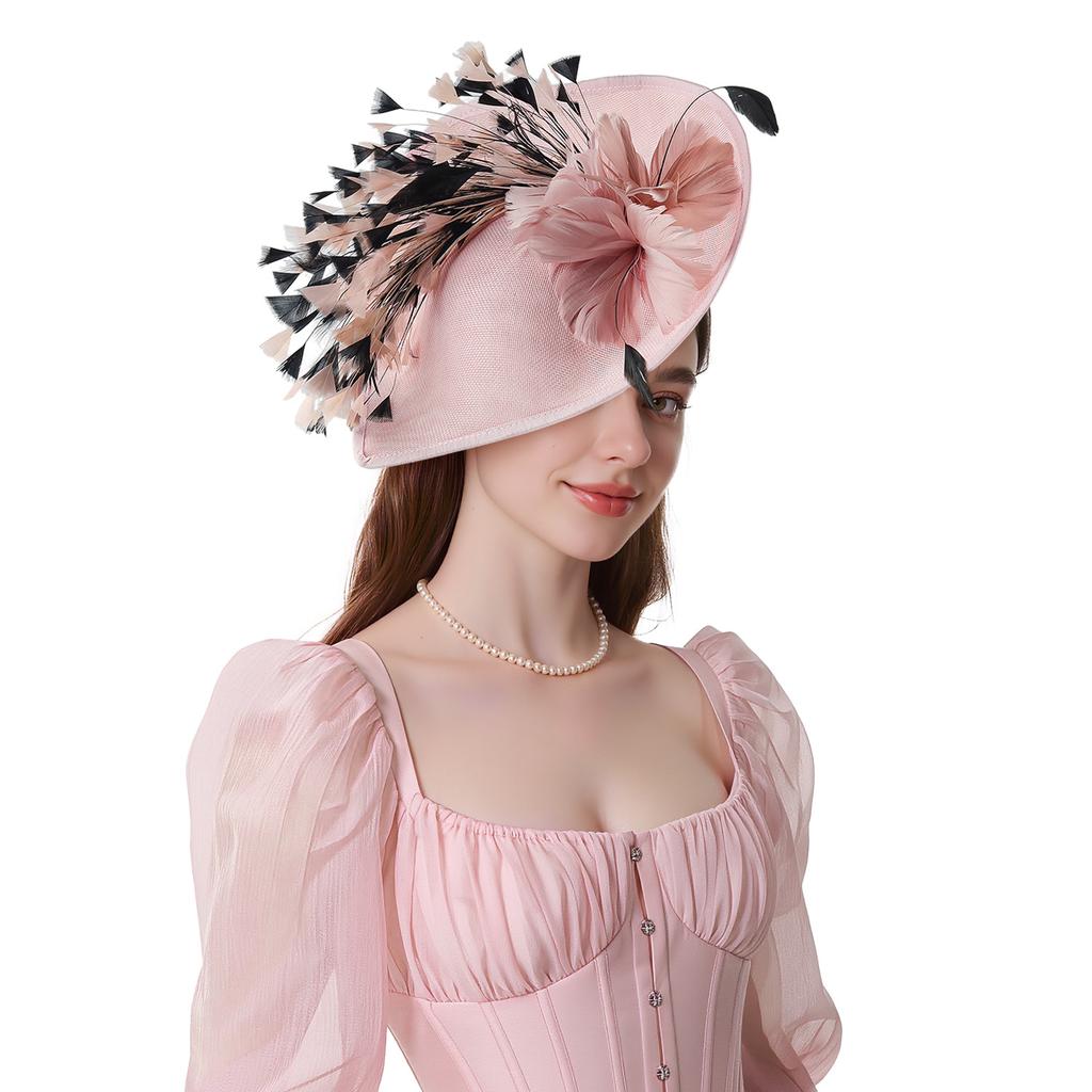 European and American bride feathers fashion imitation hemp top hat headgear socialite horse racing festival tea party exaggerated top hat