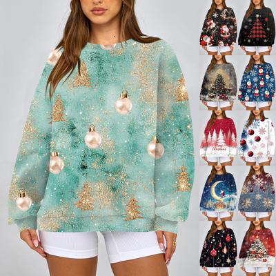 Женская модная повседневная свободная толстовка с круглым вырезом и длинным рукавом, однотонная