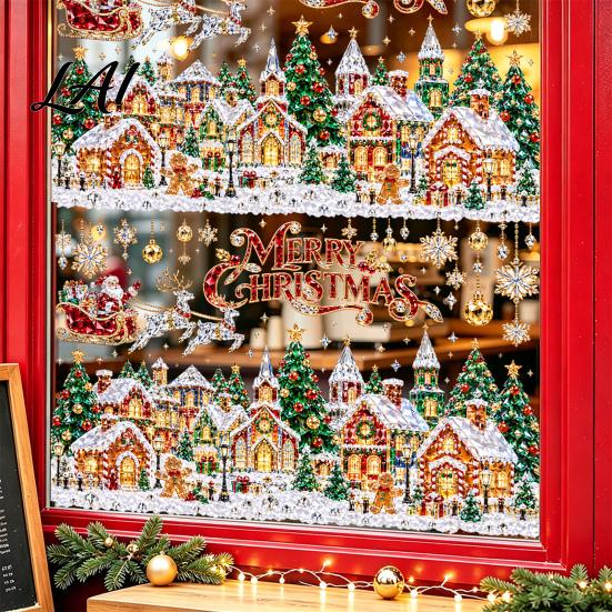 Holiday Theme Wall Stickers for Kids Christmas Window Static Stickers Crystal Style Santa Claus/Ferris Wheel/Town Clings Waterproof PVC Reusable