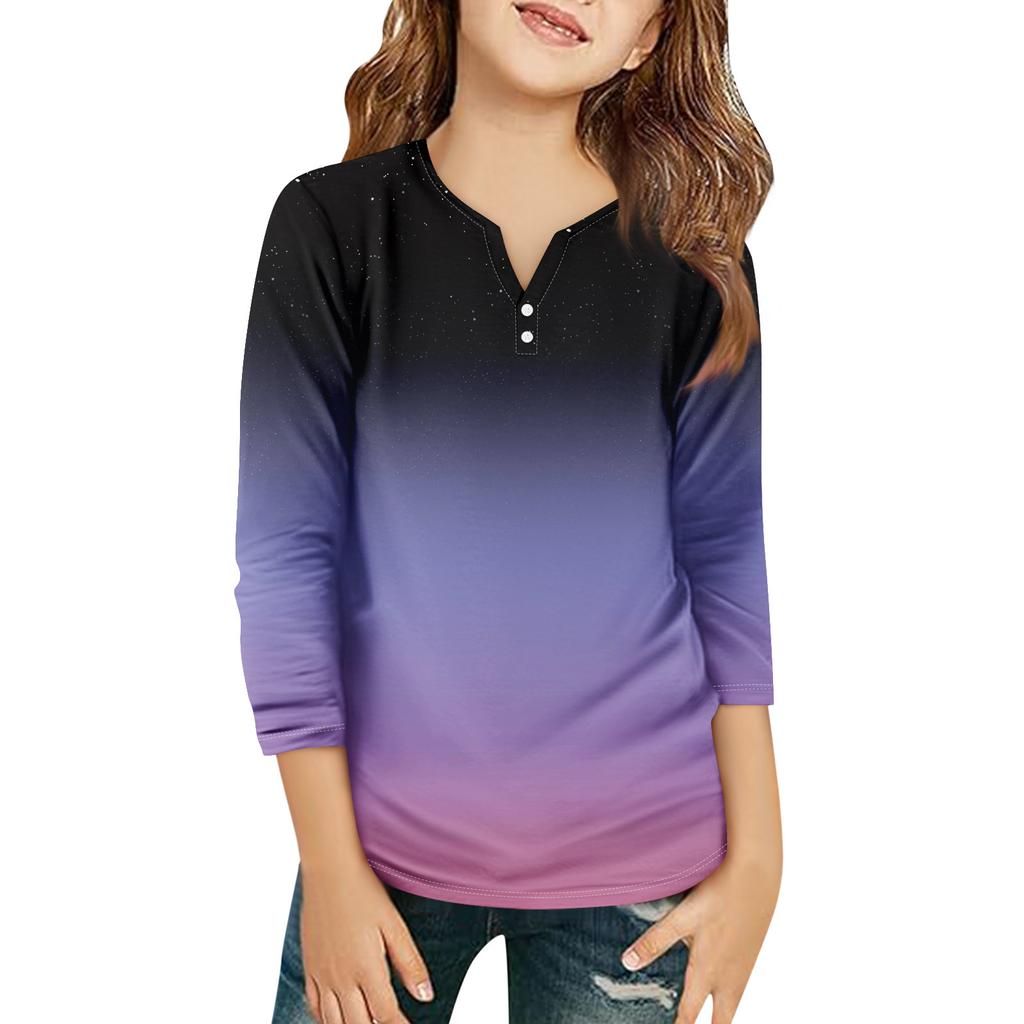 Детская футболка с рукавом 3/4, повседневная футболка с принтом, круглый вырез, блузка-пуловер