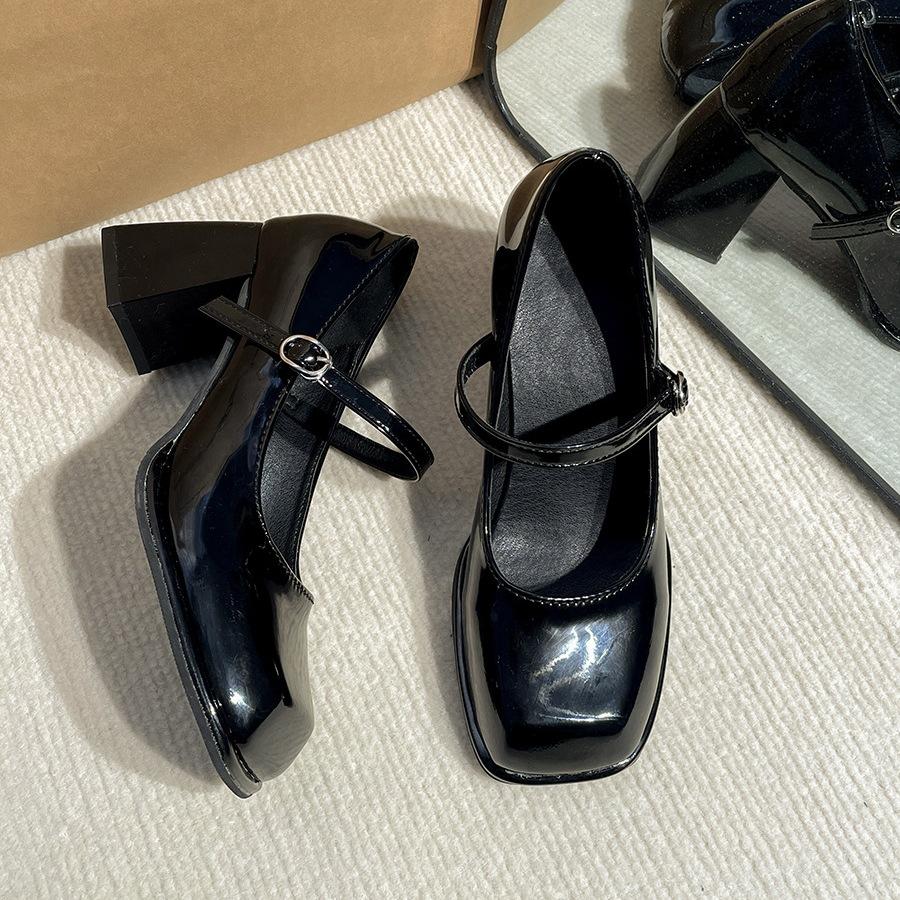 Инс простые маленькие черные туфли на высоком каблуке женские 2025 новые осенне-зимние с квадратным носком на толстом каблуке французские туфли Мэри Джейн