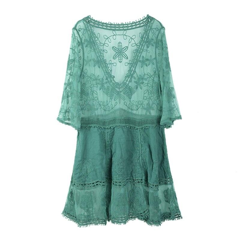 Летнее пляжное короткое платье с глубоким v-образным вырезом, женский прозрачный купальник, праздничное платье в стиле бохо, сексуальное кружевное платье, одежда 25800