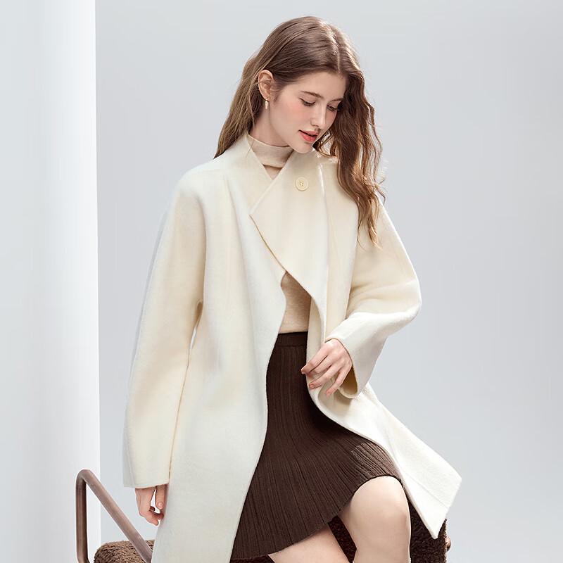 BETU Women's Premium Stand Collar Belted Wool Coat