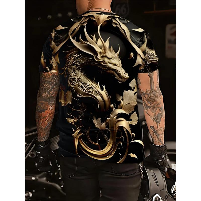 Мужская футболка с принтом дракона 3D с круглым вырезом и коротким рукавом, летняя футболка, модная, больших размеров, свободная, повседневная, трикотажная, спортивная футболка