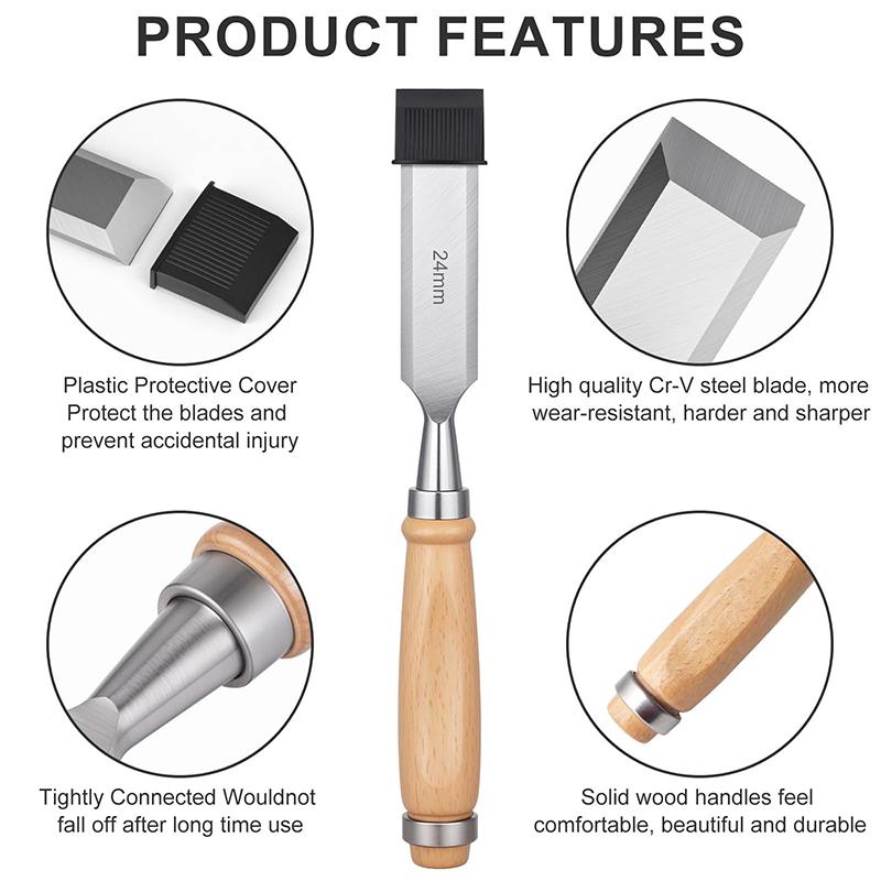 Набор стамесок для резьбы по дереву 6/12/18/24 мм, 4 шт., профессиональный для деревообработки, с эргономичными инструментами для резьбы по дереву, вспомогательные инструменты для DIY