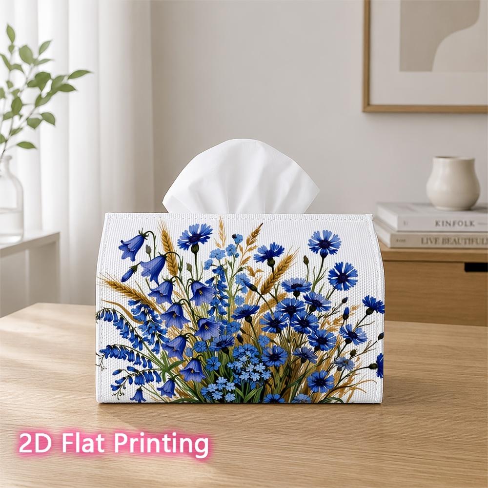 1pc 2d Flat-printed 17.78x10.92x12.95cm Tissue Box Blue Cornflower Bouquet Suitable for Tissues/roll Paper/napkins Cjh528s097, 2D Flat
