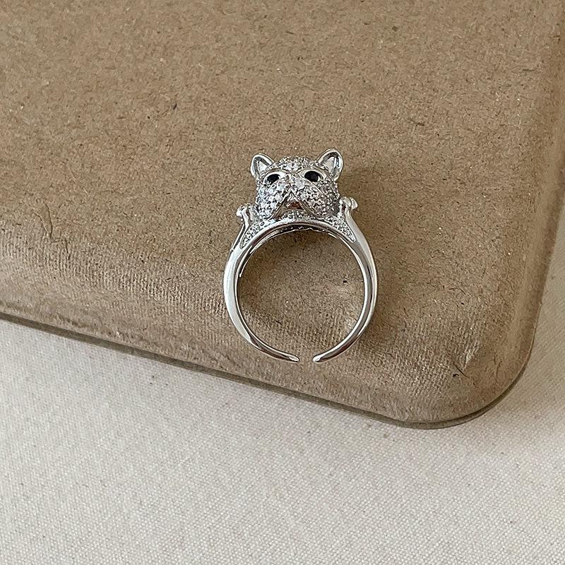 Цирконий Полный Бриллиант Французская Собака Металлическое Открывающееся Кольцо Женское Милое Милое Нишевое Индивидуальное Модное Универсальное Кольцо Кольцо