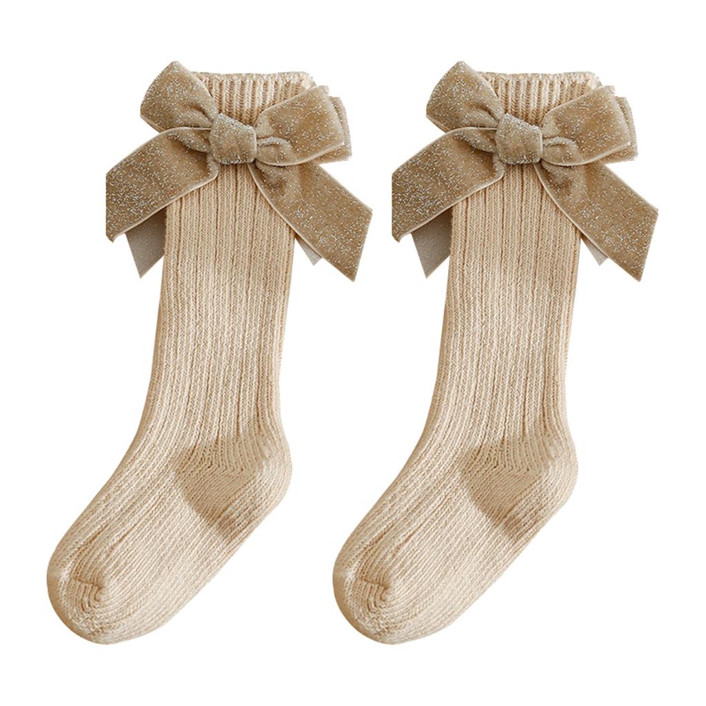 Kids Knit Socks for Girls Big Bowknot Decor Toddler Sweet Anti-Skid Cute Baby Socks Over-The-Knee Socks