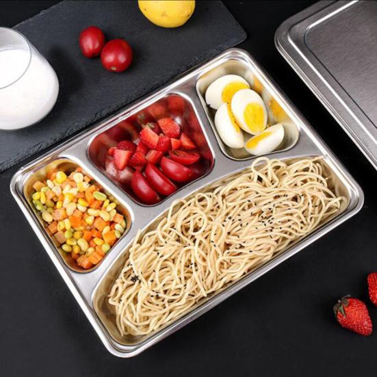 Обеденная тарелка безопасная многоразовая посудомоечная машина большая вместимость столовая посуда нержавеющая сталь 2/3/4/5/6 секций круглая