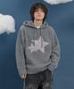 WAIKEI Big Star Check Applique Hoodie Knit Gray