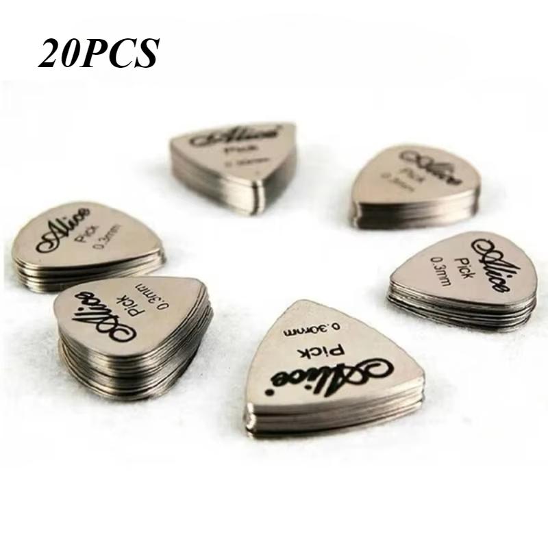 20 Pcs Metal Guitar Pick 0.3mm Thin Durable Silver Color Professional Bass Ukelele Picks Wholesale