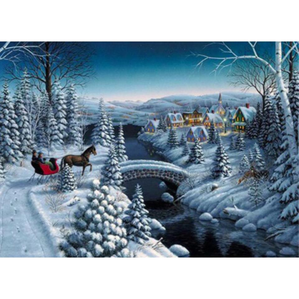 5D DIY Winter Landscape Diamond Painting Rhinestone Art Picture Full Diamond Embroidery Wall Sticker Gift Mosaic Embroidery Kit