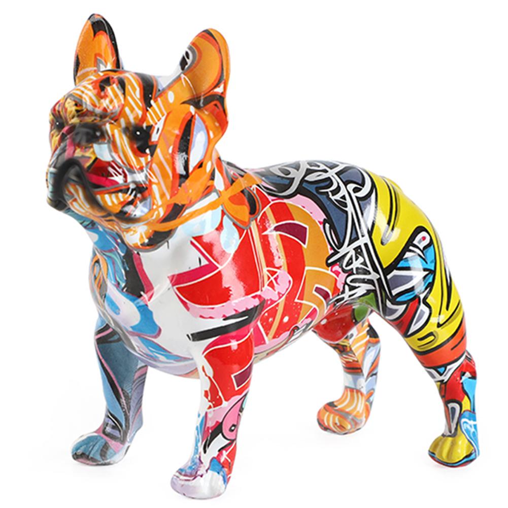 Статуэтка бульдога, фигурка французского бульдога, креативная красочная статуя животного, скульптура собаки-граффити для книжной полки, стола, тумбы под телевизор
