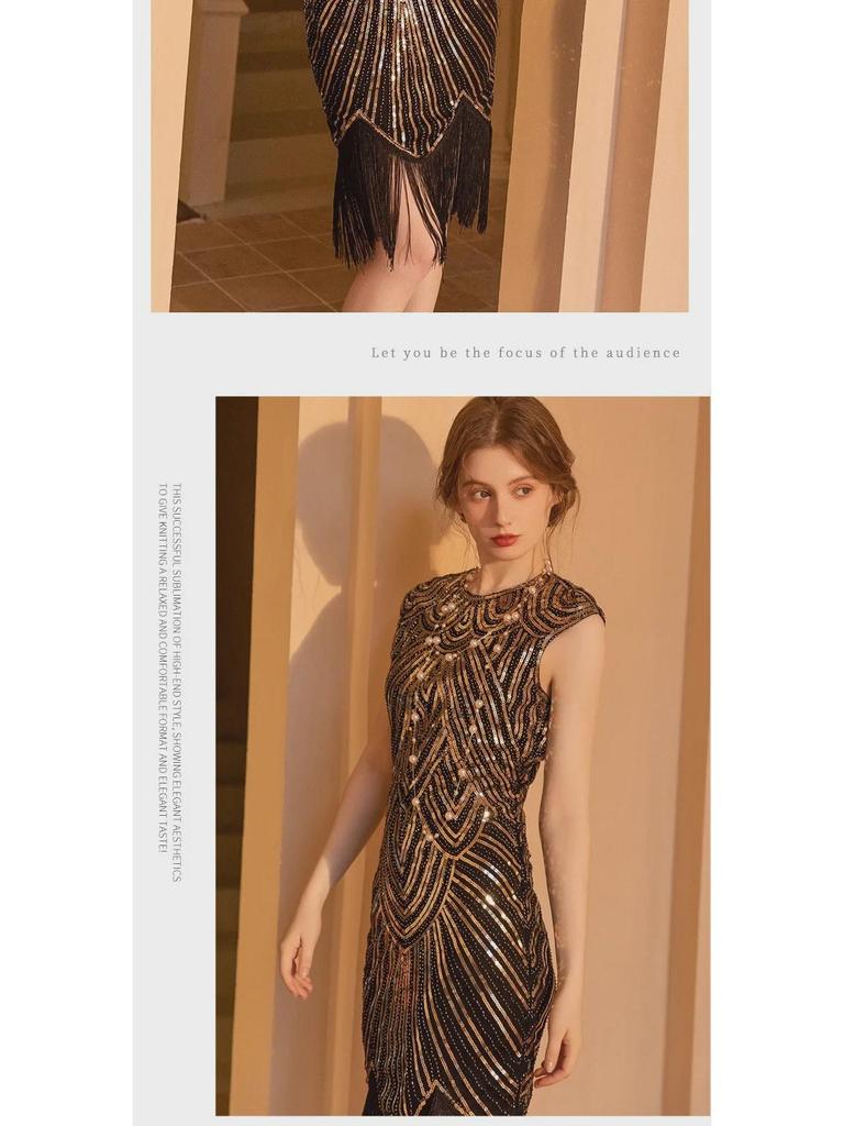 Sequined Gatsby Tassel Evening Dress: Retro Ball Gown for Banquets and Dance