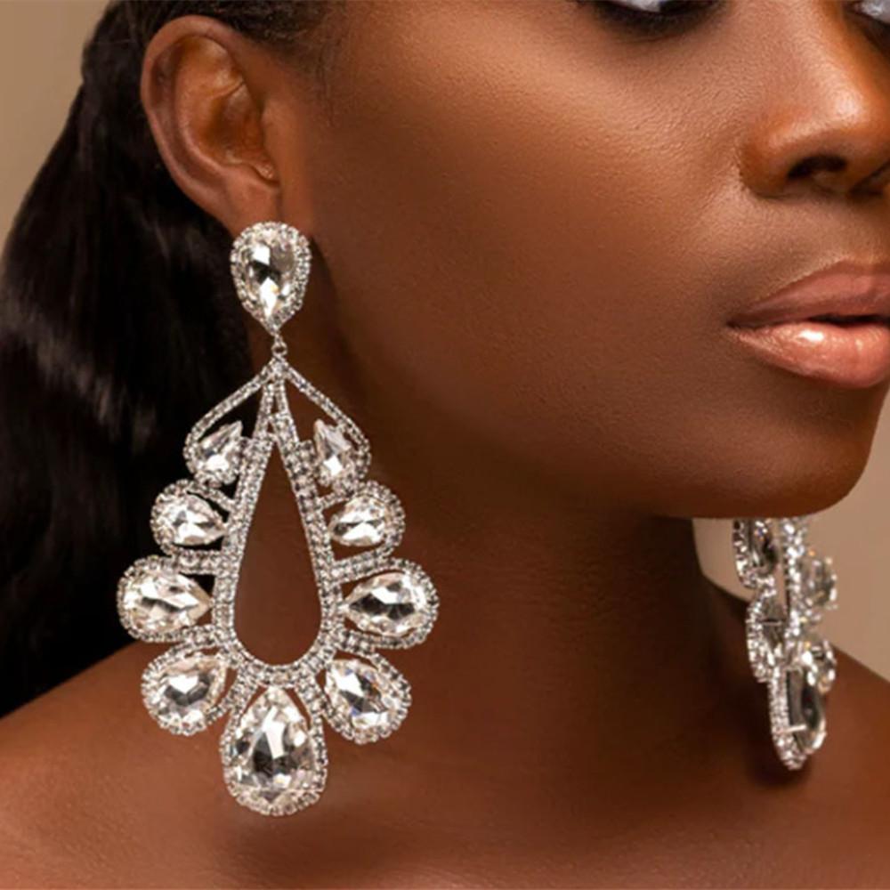 Богемные красочные стразы, геометрические серьги с каплями воды, ювелирные изделия для ужина для женщин, роскошные массивные серьги с большими висячими кристаллами