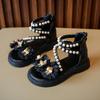 New Girls Princess Sandals Summer Sweet Flower Children Causal Roman Sandals Fashion Beading Kids Open-toe High-top Sandals Soft