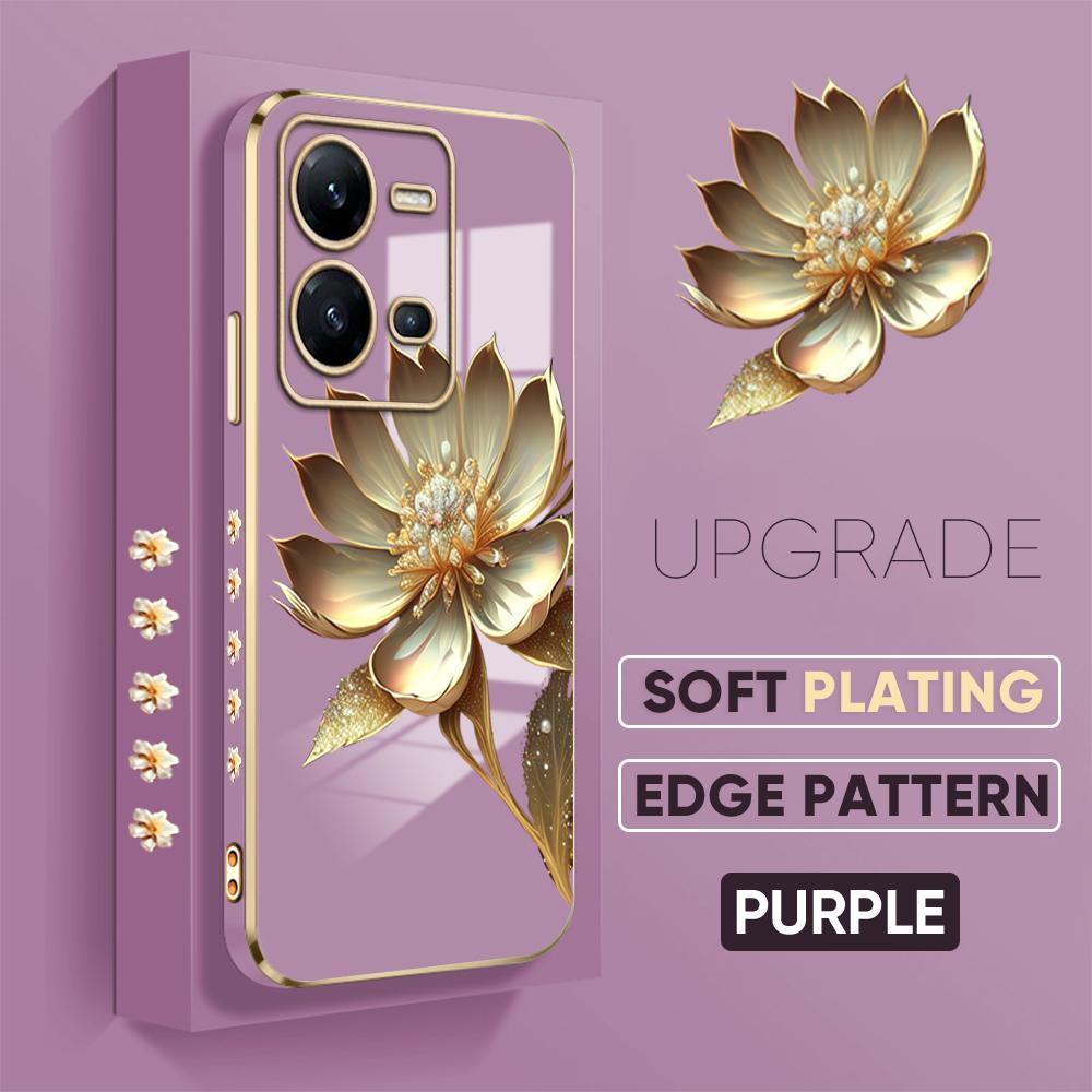 Роскошный чехол с золотым цветком лотоса для VIVO V27 V23E V25 Y21 Y21S Y02 OPPO A31 A15 Realme 10 C11 8 9 HUAWEI P40 Pro P30 Mate Nova Honor Cover