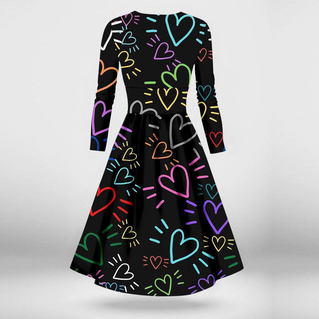 Женская мода повседневное сексуальное платье с длинным рукавом и v-образным вырезом с принтом ко Дню святого Валентина