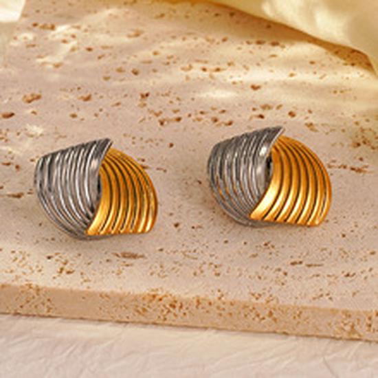 Elegant Titanium Steel C-Shaped Earrings - European and American Style, Wide Surface Design.