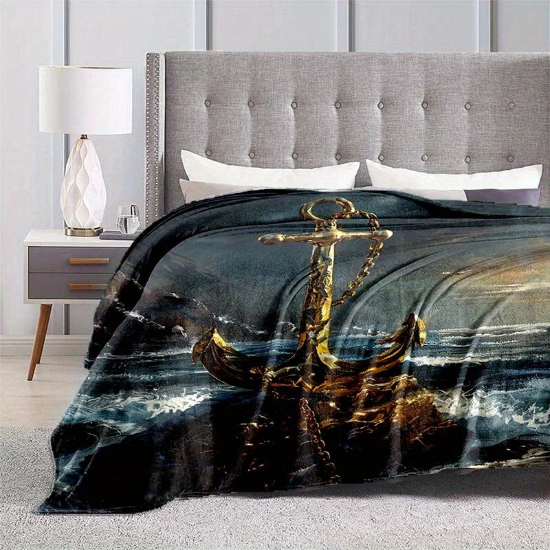 Elegant Golden Anchor Printed Blanket: Perfect for Cozy Nights and Festive Gifting - Available in Various Sizes