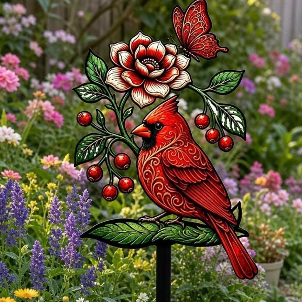 Decorative Floral Bird Garden Stake Acrylic Yard Lawn Ornament Outdoor Lawn Use