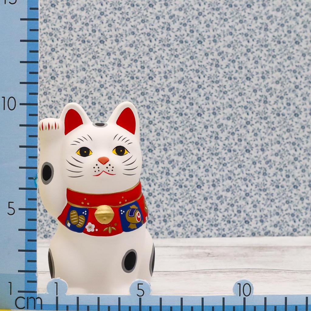 Yakushi Kiln Fukuzukushi Good Luck Maneki-neko (White, Small) (with Sticker)