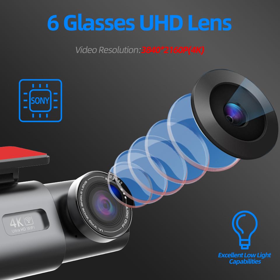 E-ACE Мини-видеорегистратор 4K, GPS, Wi-Fi, 24 часа, двойной объектив для парковки, камера заднего вида 1080P, черный ящик ночного видения для автомобиля
