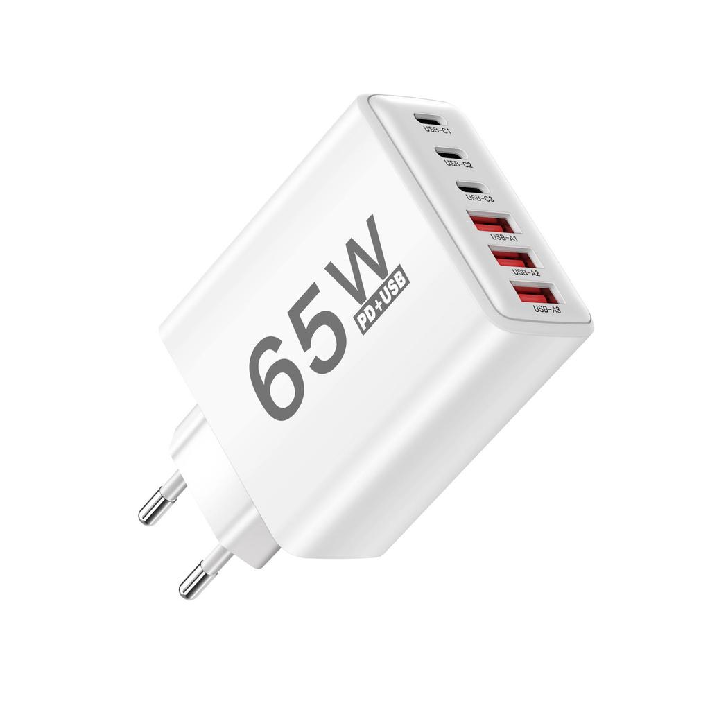 Многофункциональное PD-зарядное устройство 65 Вт с 3 портами USB и 3 портами Type-C для ЕС, США, Великобритании
