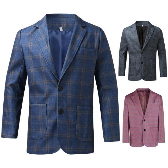 Men Suit Coat Business Coat Formal Lapel Plaid Print Long Sleeve Cardigan Double Buttons Patch Pockets Anti-wrinkle Groom Wedding Suit Jacket