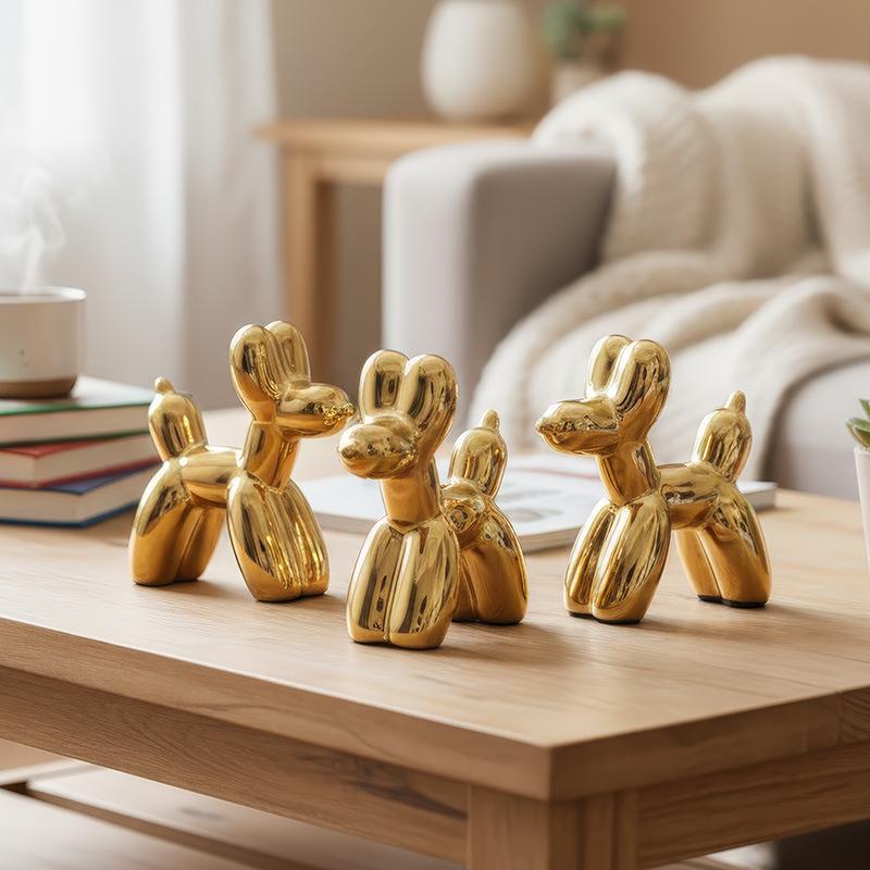 European Luxury Electroplated Ceramic Balloon Dog Ornament for Home and Bar Decor