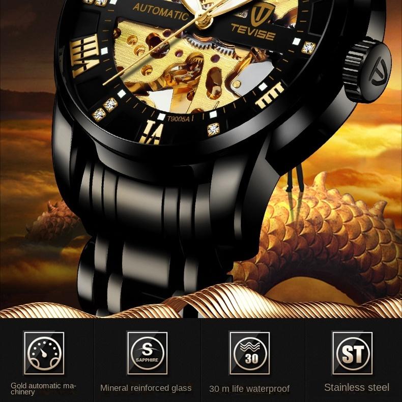 TEVISE светящиеся полые мужские часы, водонепроницаемые модные часы со стальным ремешком, автоматические механические часы
