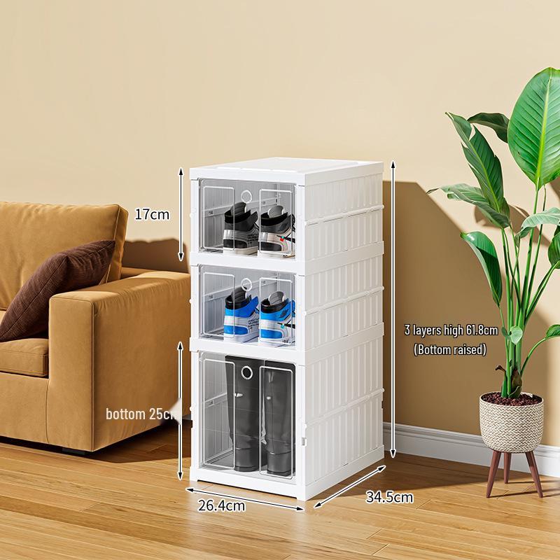 Transparent Plastic Foldable Shoe Storage Box - No-Installation Dustproof Shoe Cabinet & Movable Rack.