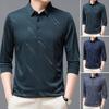Мужская деловая рубашка, приталенная футболка с длинным рукавом и лацканами, однотонный топ для мужчин среднего и пожилого возраста, повседневная рабочая одежда