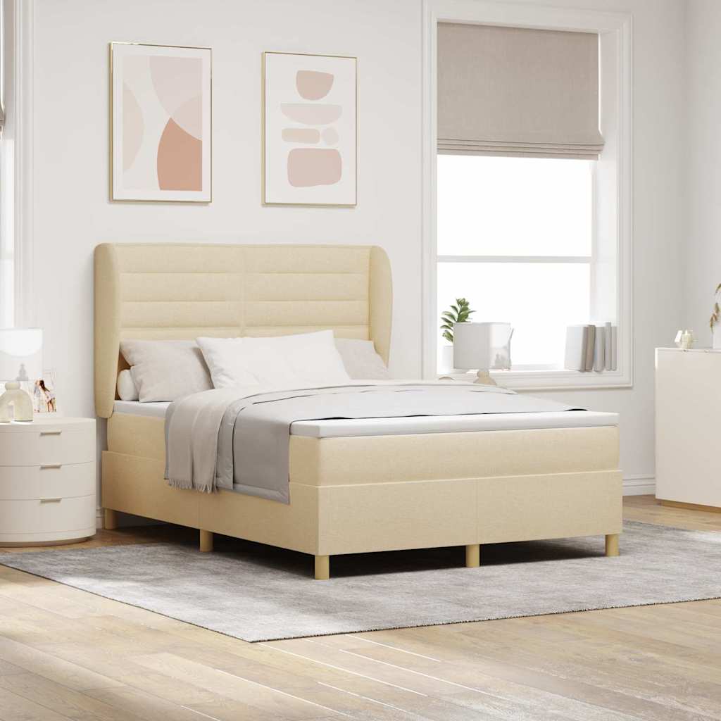 Box Spring Bed with Mattress Cream 200 x 160 cm Fabric