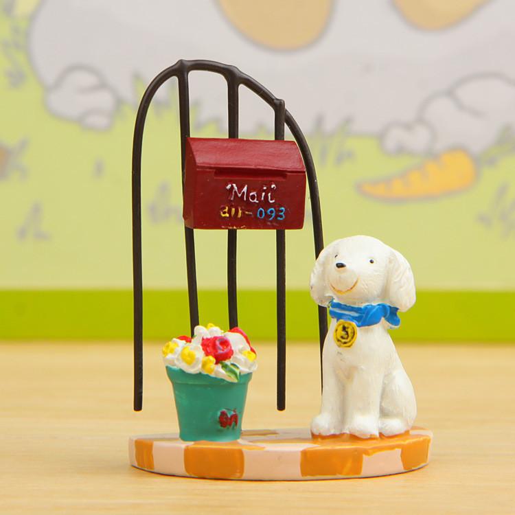 Small 3d Fresh Resin Cartoon Dog Display Figurine With Flower Basket Gift For