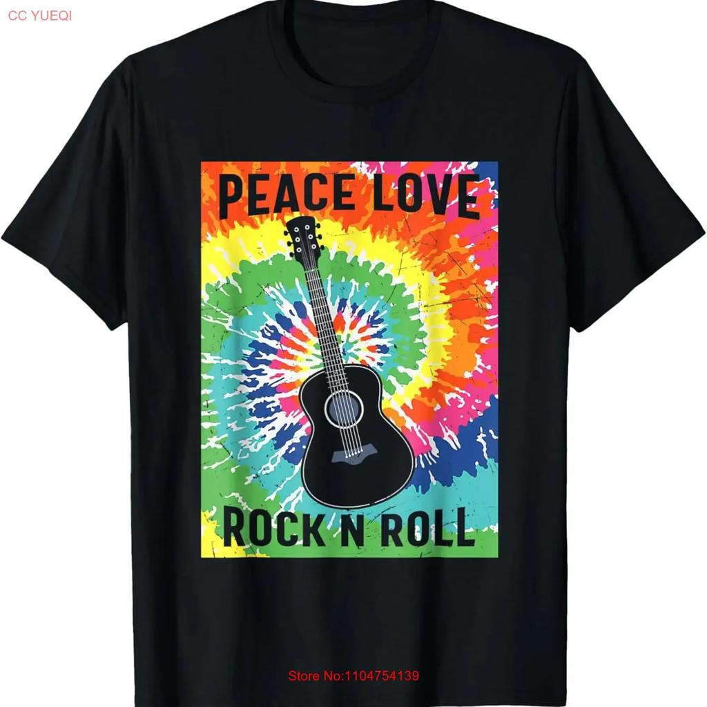 Peace Love Rock n Roll Tie Dye Hippie Guitar Music Retro T Shirt vintage Washed Casual Top For Everyday Wear Comfortable