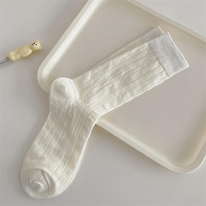 Women's Summer Thin Dark Grain Breathable Cotton Bow In The Tube Stack Socks