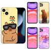 Cute Cartoon Capybara Phone Case For Apple iPhone 12 13 Mini 11 14 15 Pro Max 7 8 Plus X XR XS SE 2020 2022 Black Silicone Case