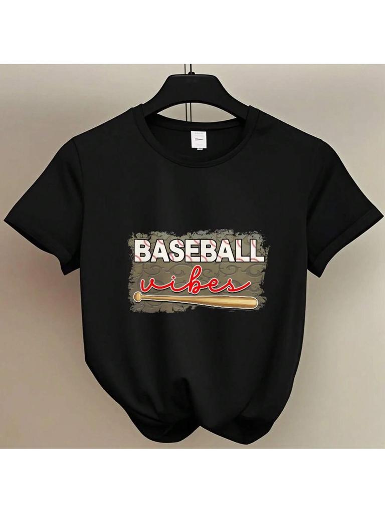 s Short Sleeve T-Shirt Baseball Vibes Print For Outdoor Summer Baseball Games Young With A Sporty Energetic Style