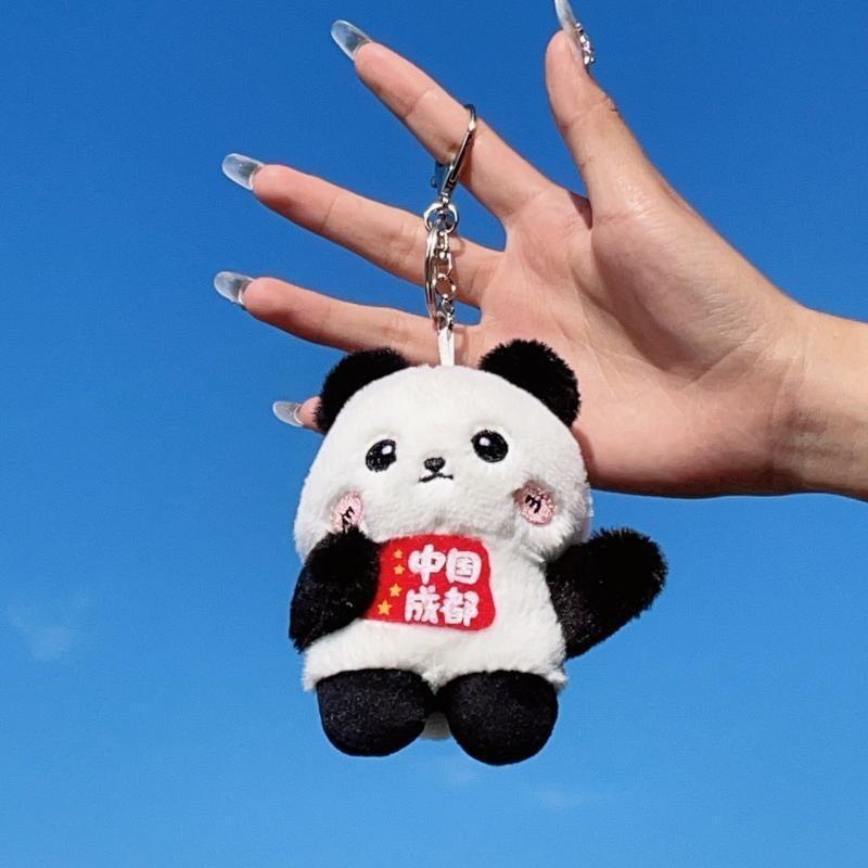Cute Plush Panda Keychain Short Fur Miniature Stuffed Doll Perfect For Children